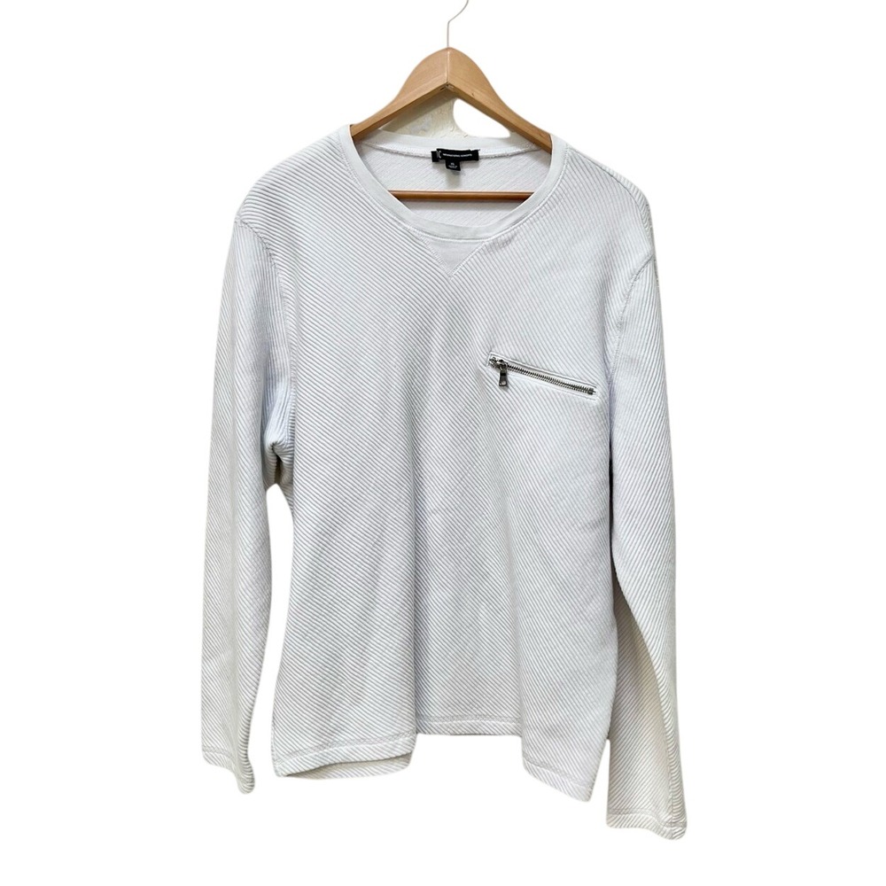 International Concepts Women's XL White‎ Ribbed Long Sleeve Round Neck Pullover